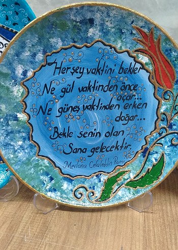 Turkuaz Renkli El Yapımı Dekoratif Tabak Seti - Görsel 2