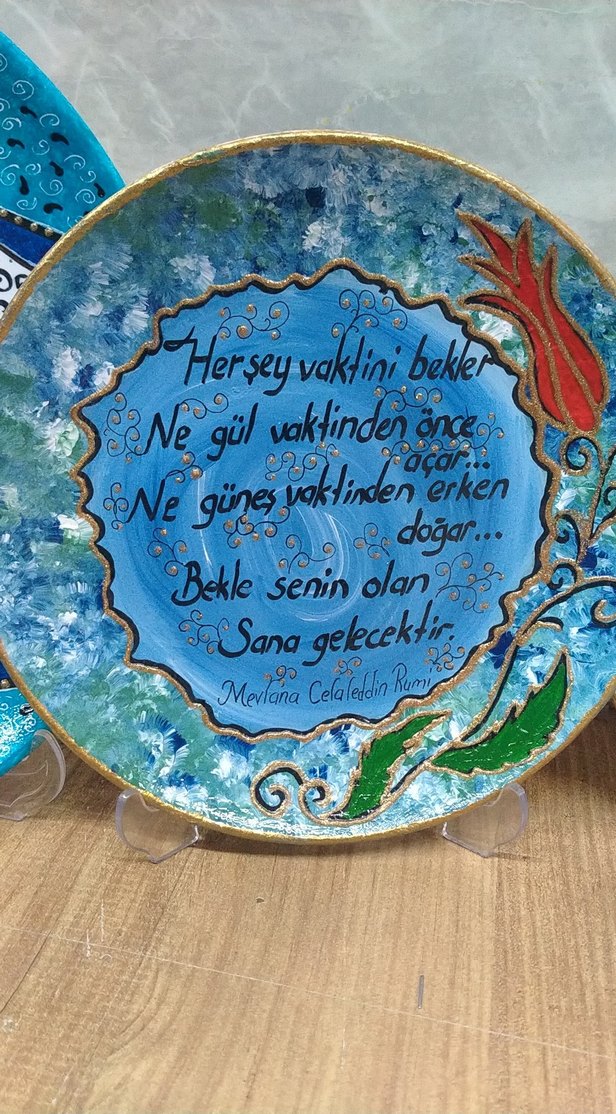 Turkuaz Renkli El Yapımı Dekoratif Tabak Seti - Görsel 2