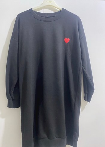 LC Waikiki Nakışlı Siyah Kadın Sweatshirt Elbise