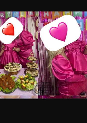 Parlak Pembe Uzun Kollu V Yaka Abiye Elbise - Görsel 2