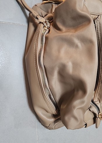 Bej Deri Kadın Çanta Fermuarlı - Görsel 4