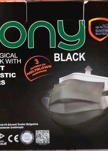 Siyah evony Cerrahi Maske, Yumuşak Elastik Kulaklı - Görsel 3