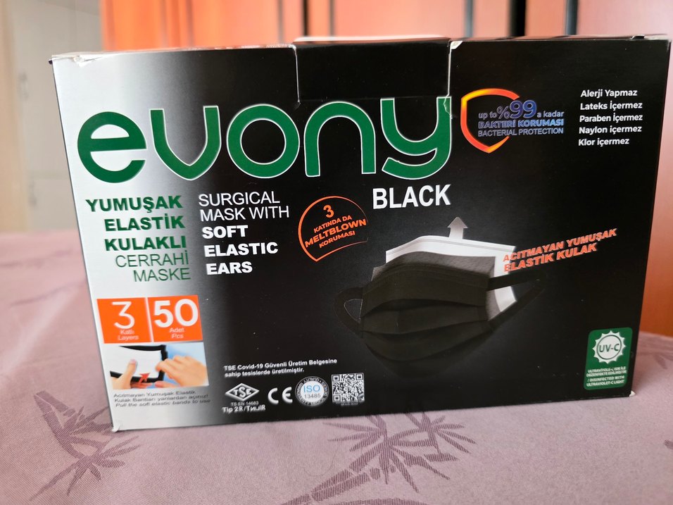 evony Siyah Cerrahi Maske 50'li 2 paket - Görsel 2