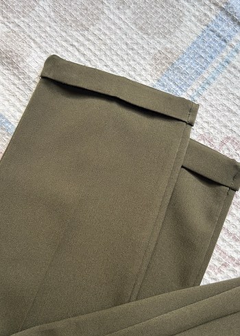 s Beden Kadın Haki Keten Pilili Rahat Pantolon