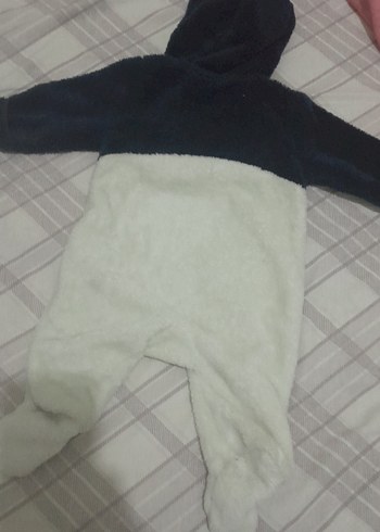 3 Ay Beden Beyaz ve lacivert Peluş Bebek Tulumu