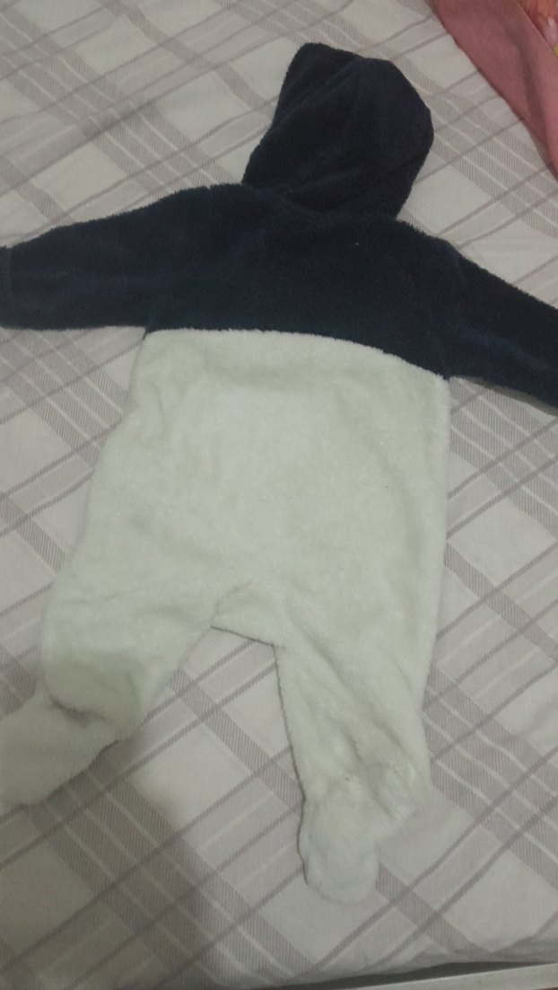 Beyaz ve lacivert Peluş Bebek Tulumu - Görsel 3