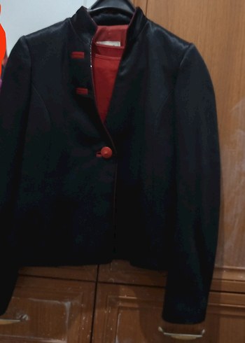 Kadın Siyah Düğmeli Ofis Blazeri etek bluz takım - Görsel 3