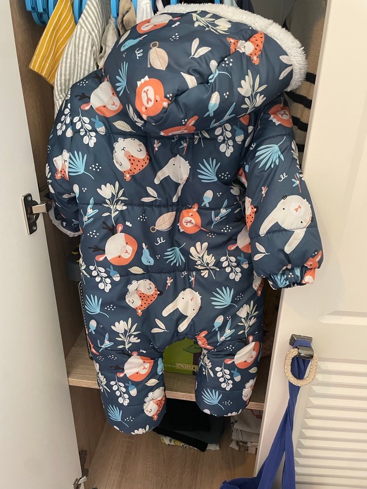 Kapüşonlu, baskılı gri bebek astronot mont - Görsel 2