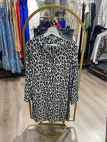 Leopar Gömlek Elbise