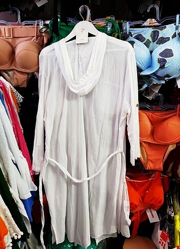 Standart pamuklu kapşonlu gömlek elbise tunik