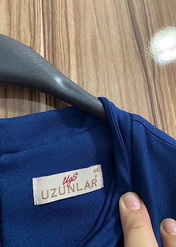 Boncuk İşlemeli Uzun Mavi Kadın Elbise - Görsel 5