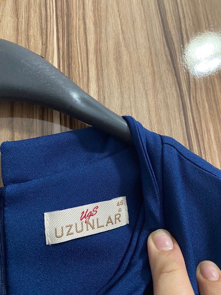 Boncuk İşlemeli Uzun Mavi Kadın Elbise - Görsel 5