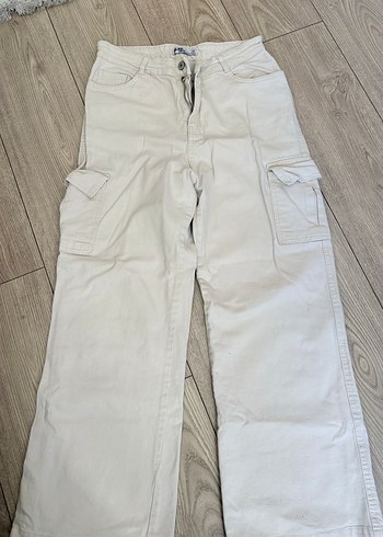 Bej Keten Rahat Kesim Kadın Pantolon - Görsel 3