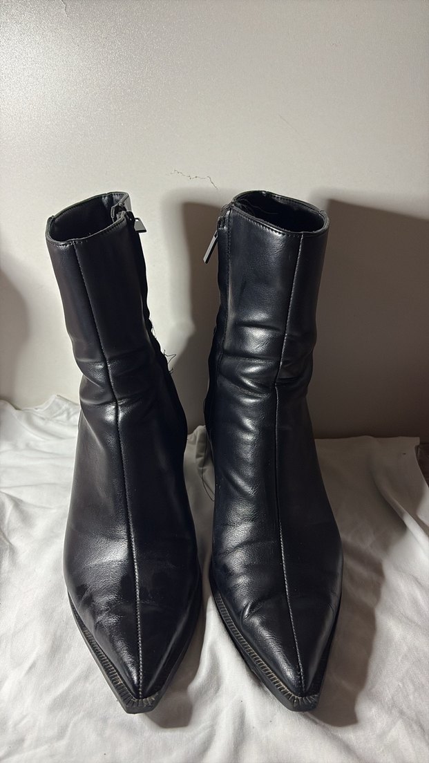 ZARA Siyah Deri Dizüstü Topuklu Kadın Çizme - Görsel 5