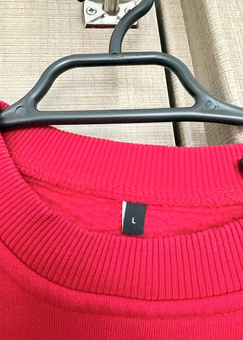 Kırmızı Kadın Sweatshirt, Bisiklet Yaka, Salaş - Görsel 3