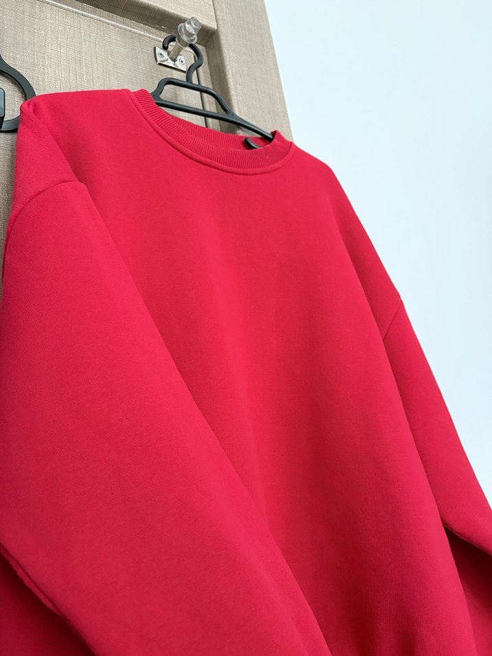 Kırmızı Kadın Sweatshirt, Bisiklet Yaka, Salaş - Görsel 2