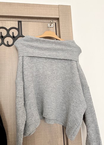 Gri Yüksek Yakalı Örme Kadın Kazak - Görsel 3