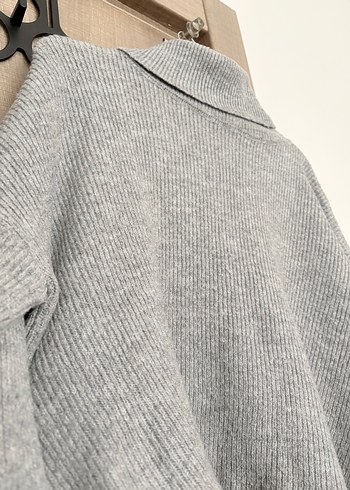 Gri Yüksek Yakalı Örme Kadın Kazak - Görsel 5