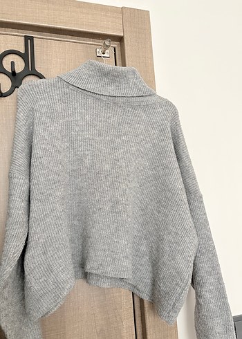 Gri Yüksek Yakalı Örme Kadın Kazak - Görsel 4