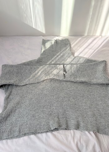 Gri Yüksek Yakalı Örme Kadın Kazak - Görsel 2