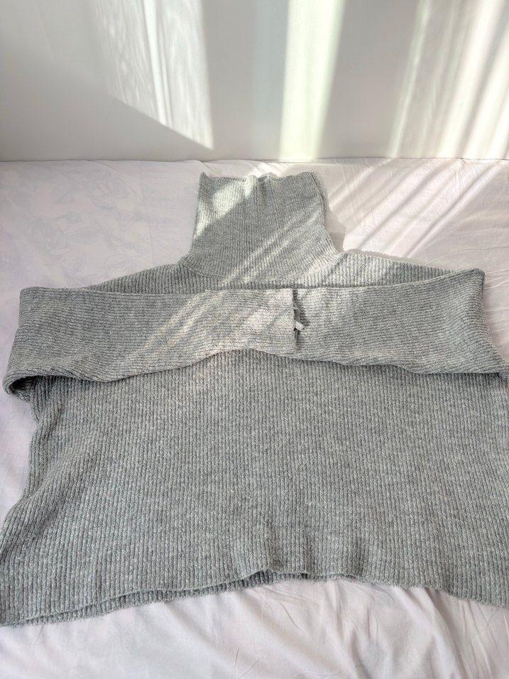 Gri Yüksek Yakalı Örme Kadın Kazak - Görsel 2