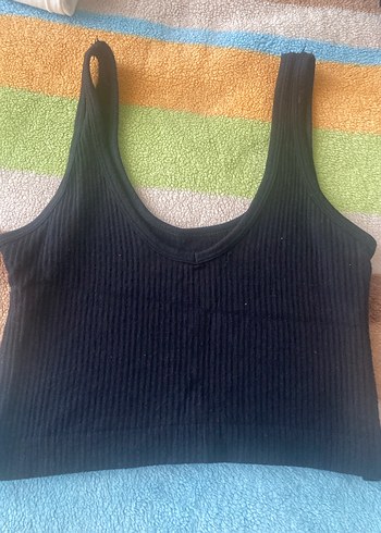 Kadın Siyah Triko Crop Top - Görsel 2