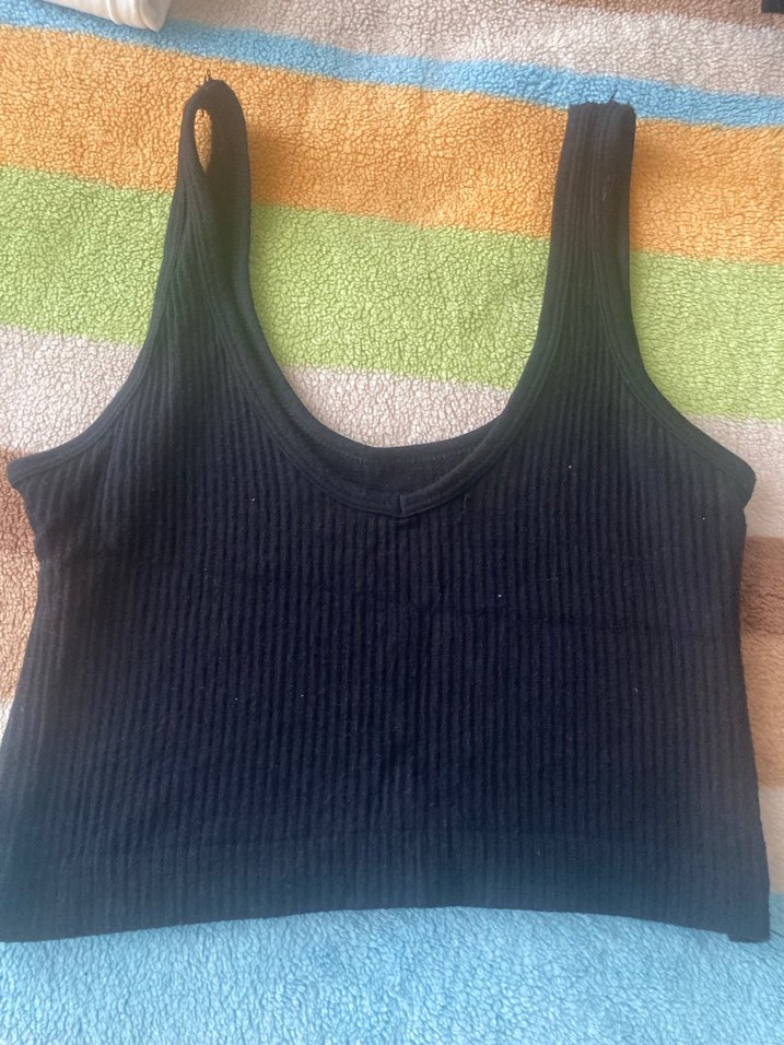 Kadın Siyah Triko Crop Top - Görsel 2