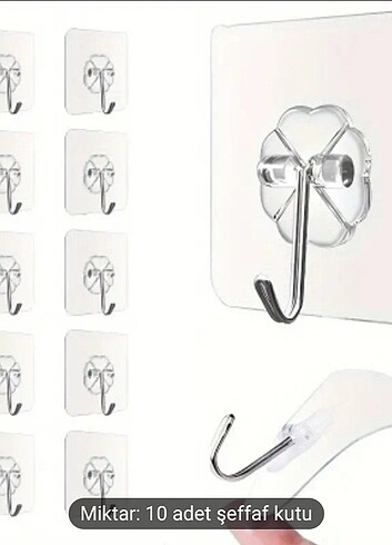 9.98KG Kapasiteli şeffaf Yapışkanlı kanca askı 10 lu - Görsel 3
