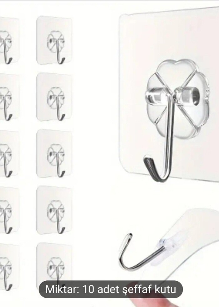 9.98KG Kapasiteli şeffaf Yapışkanlı kanca askı 10 lu - Görsel 3