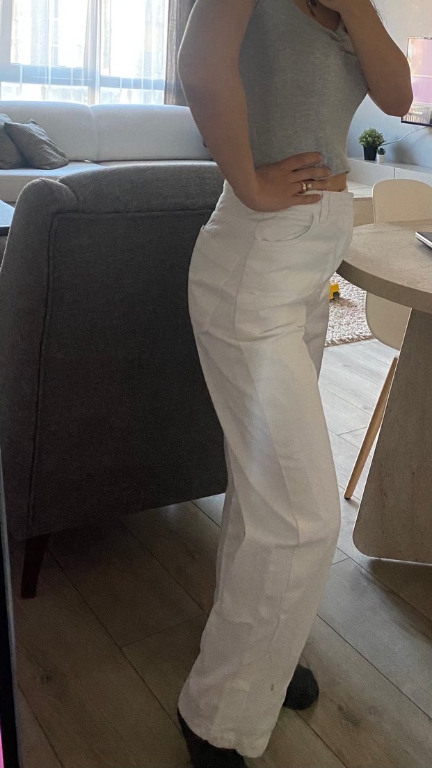 Zara Beyaz Rahat Kesim Kadın Kot Pantolon - Görsel 2