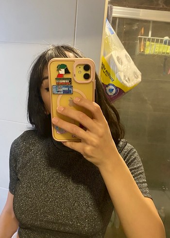 Kadın Gri Yüksek Yakalı Kısa Kollu Tişört - Görsel 2