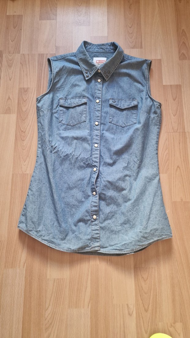 Açik mavi Kot Kadın Kolsuz Gömlek - Görsel 3