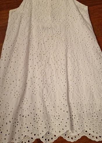 Dantel Detaylı Beyaz Midi Kolsuz Elbise - Görsel 5