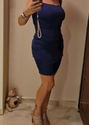 Mango Drapeli Mavi Midi Elbise - Görsel 5