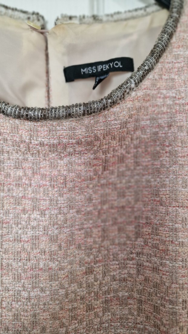 Pembe İş Kadınları İçin İşlemeli Kolsuz Kalem Elbise - Görsel 3