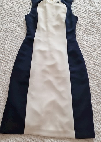 Şerit Detaylı Beyaz-Siyah Uzun Kalem Elbise - Görsel 5