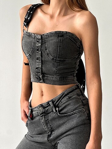 Denim siyah büstiyer