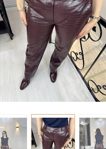 Kadın Bordo Parlak Deri Timsah Desenli Pantolon - Görsel 2