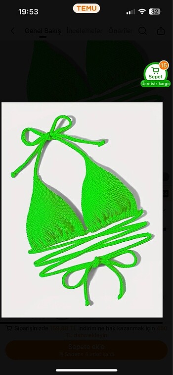 l Beden yeşil Renk Neon yeşil bikini takımı