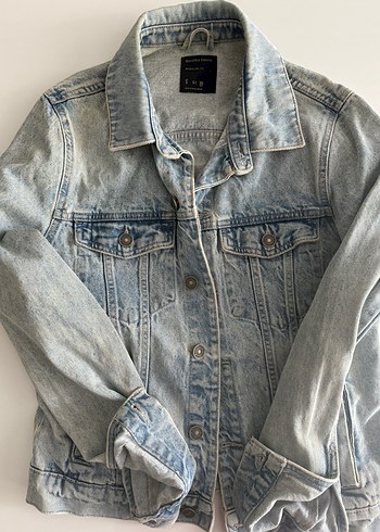 Gri Düğmeli Salaş Denim Ceket bershka vintage - Görsel 2