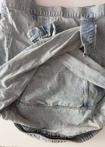 Gri Düğmeli Salaş Denim Ceket bershka vintage - Görsel 4