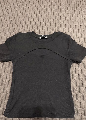 Siyah Kadın Mini Crop Top dekolteli - Görsel 2