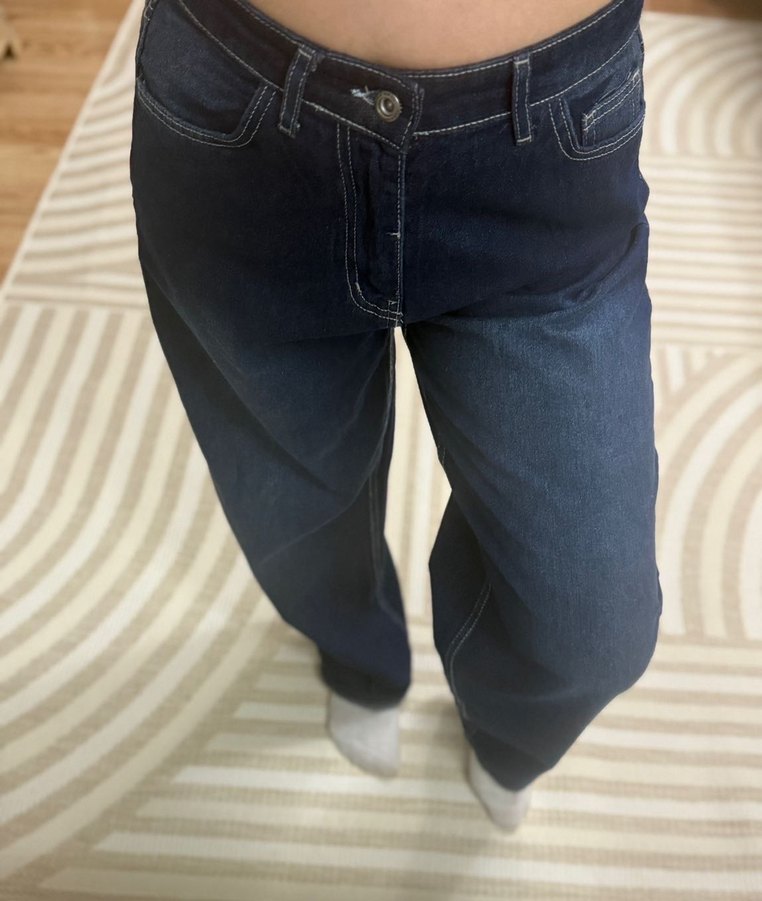 Lacivert Kadın Bol Kesim Kot Pantolon - Görsel 2