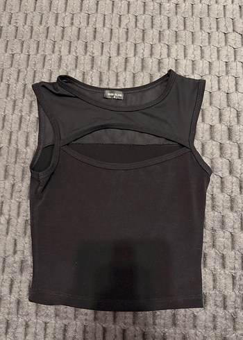 Siyah Kolsuz Crop Top dekolteli - Görsel 2