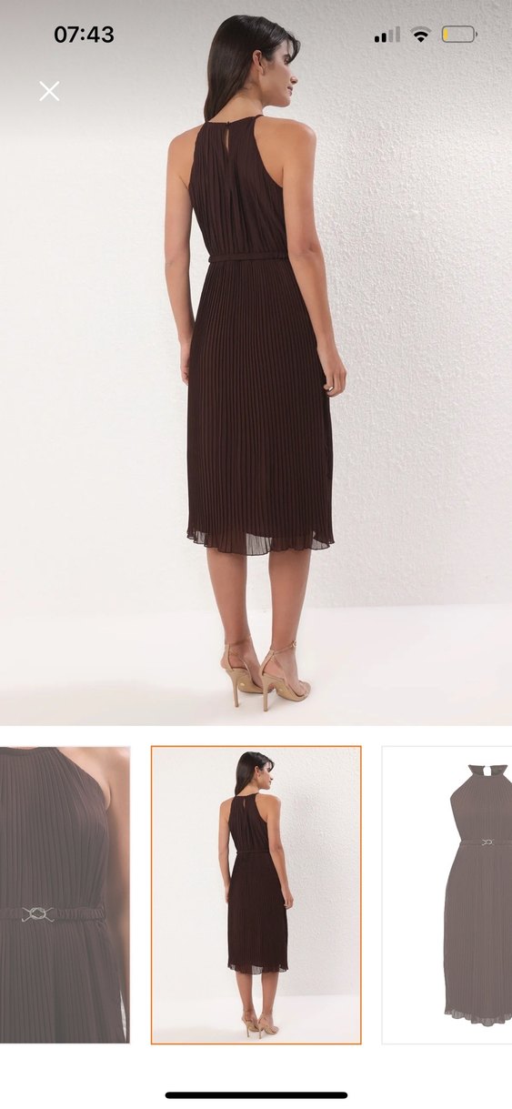 Kahverengi Pileli Midi Abiye Elbise ( M ve L beden mevcut) - Görsel 3