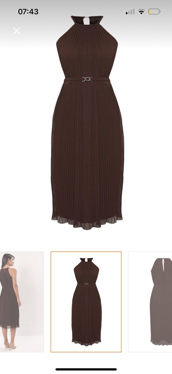 Kahverengi Pileli Midi Abiye Elbise ( M ve L beden mevcut) - Görsel 4