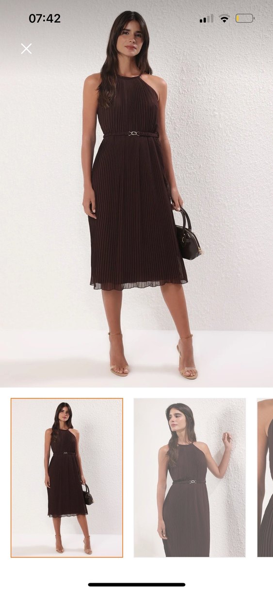 Kahverengi Pileli Midi Abiye Elbise ( M ve L beden mevcut) - Görsel 2