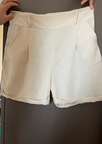 LC Waikiki Bej Yüksek Bel Keten Mini Şort
