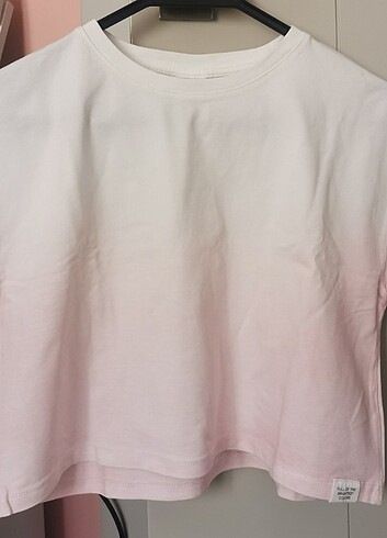 Zara marka 13-14 yaş beyaz-pembe renkli crop t-shirt