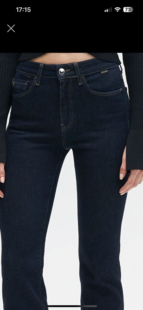 Düğmeli Lacivert Kadın Midi Kot Pantolon - Görsel 2